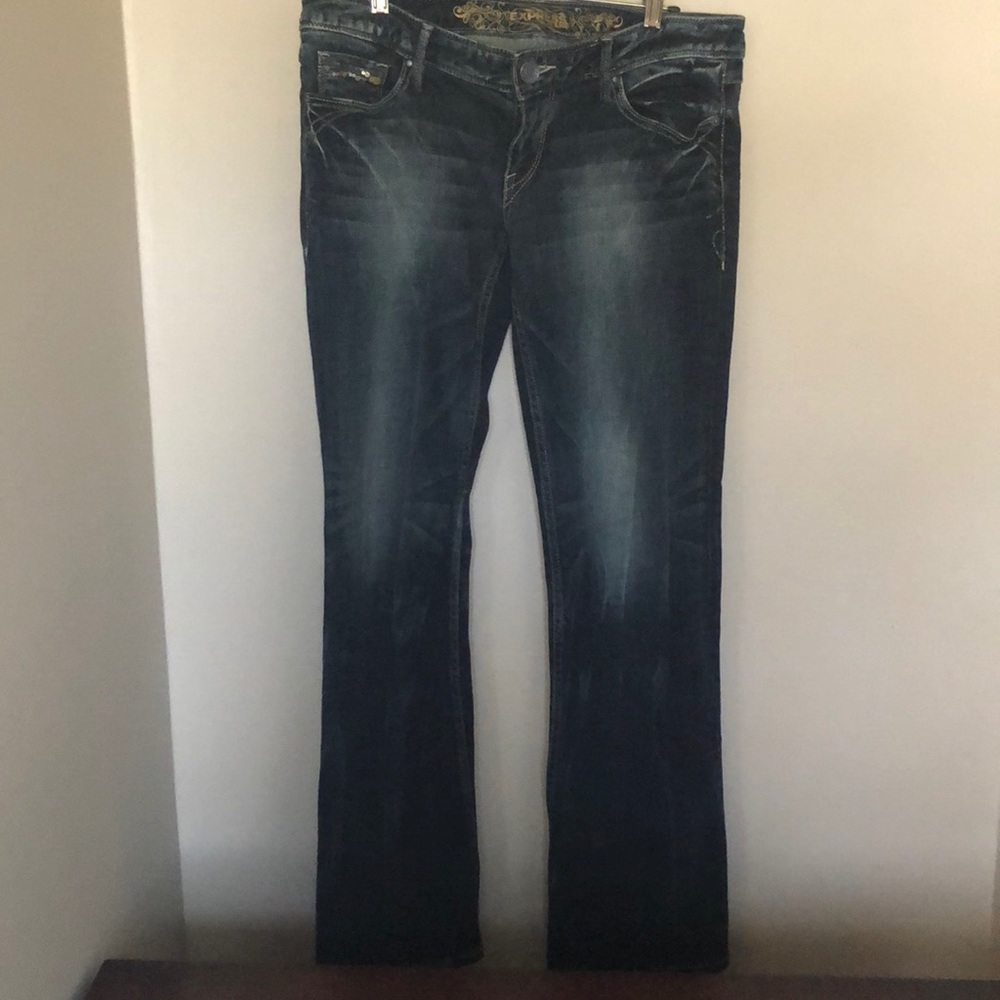 Express dark denim with sequin detail boot leg